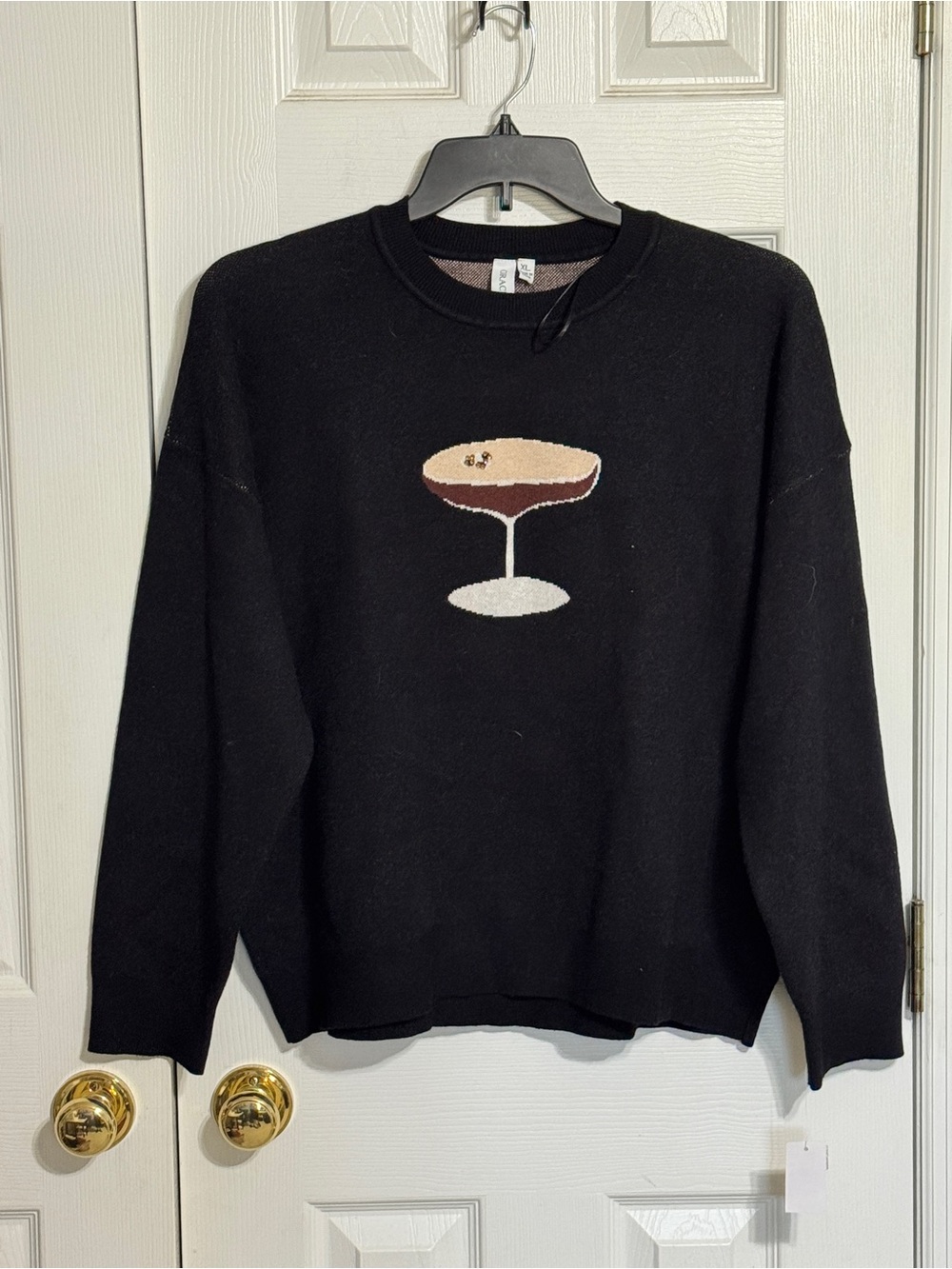 Grace + Karma Black Crewneck Sweater with Cocktail Motif